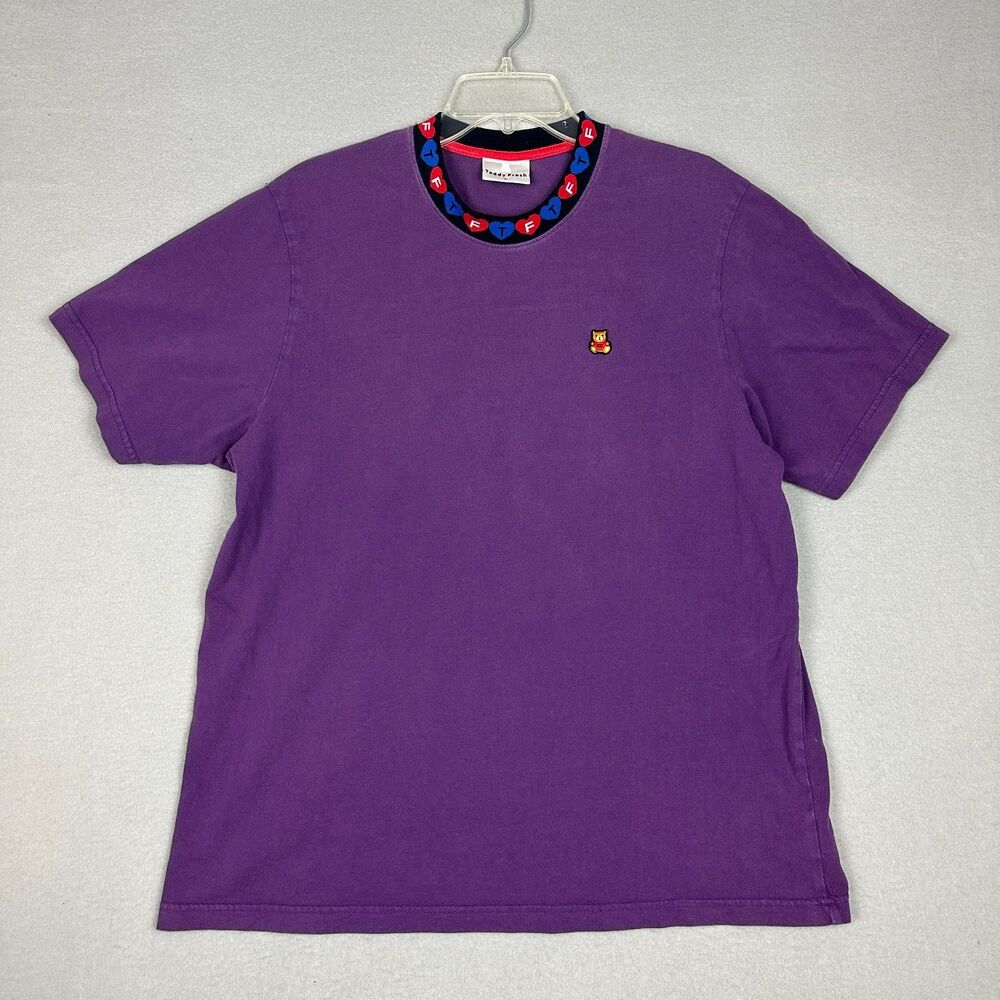 Teddy Fresh Unisex Large Basic Tee T-Shirt Purple Embroidered Bear Logo Cotton